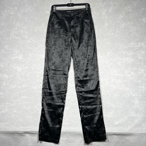 Lioness St Germain Pants Womens Small Satin Black Floral High Rise Straight Leg